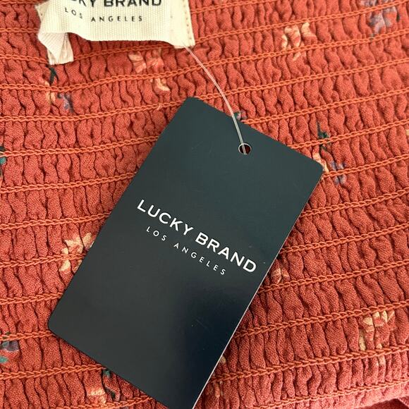 Lucky Brand Women's Ruffle Square Neck Cropped Floral Top L Large New - Picture 10 of 12